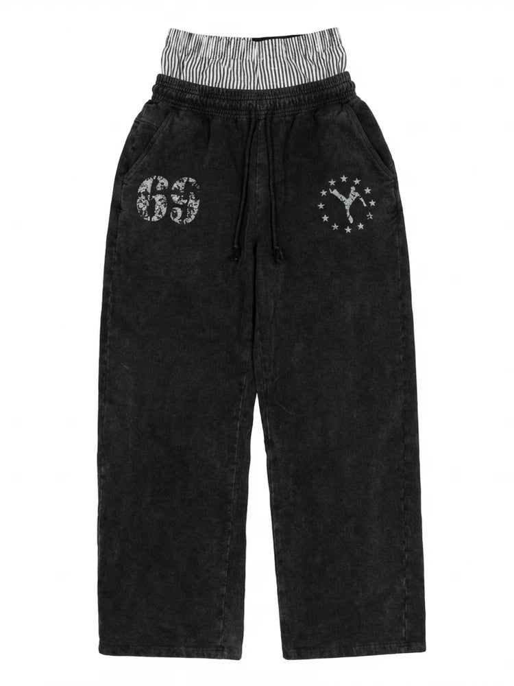 YBSSTREETMARKET Stitched Double Waist Casual Sweatpants