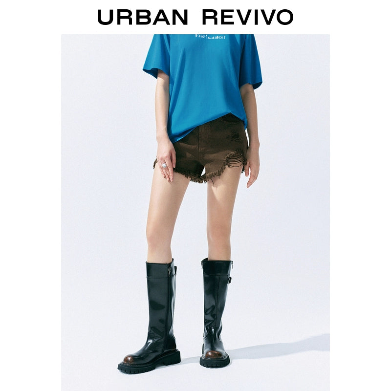 URBAN REVIVO Simple Street-style Fringed Casual Shorts