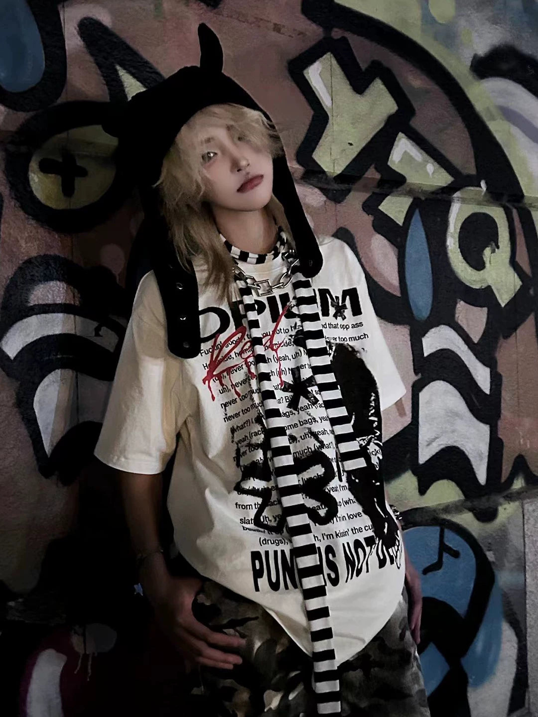 REMAKE Poster White Ink Old Print Black and White T-shirt