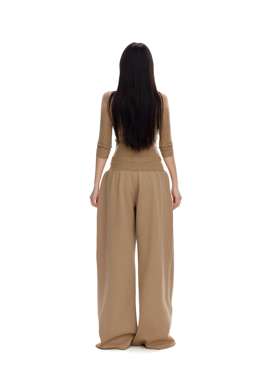 WITHMIN V-neck Knitted Front Shoulder Waist Tee