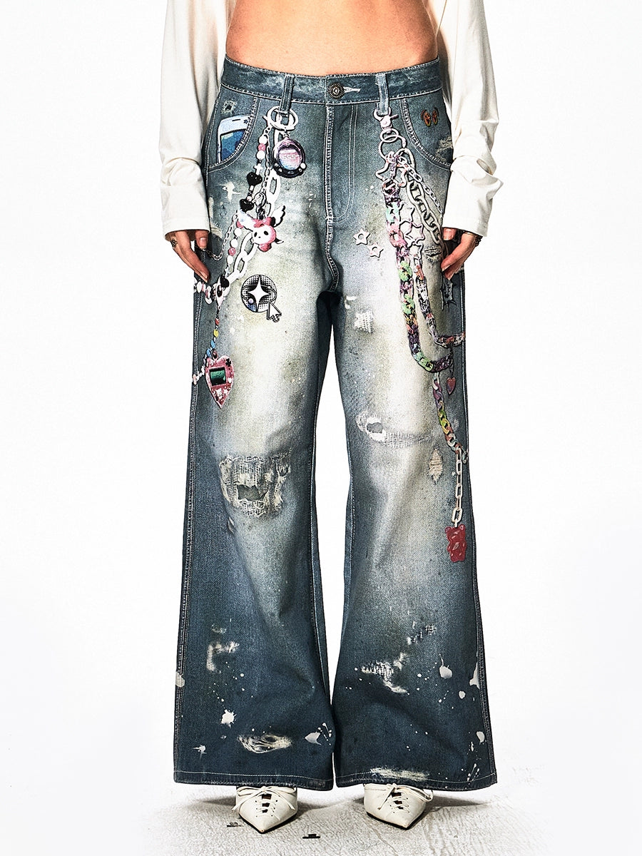 DND4DES Y2k Cartoon Chain Wide-leg Jeans