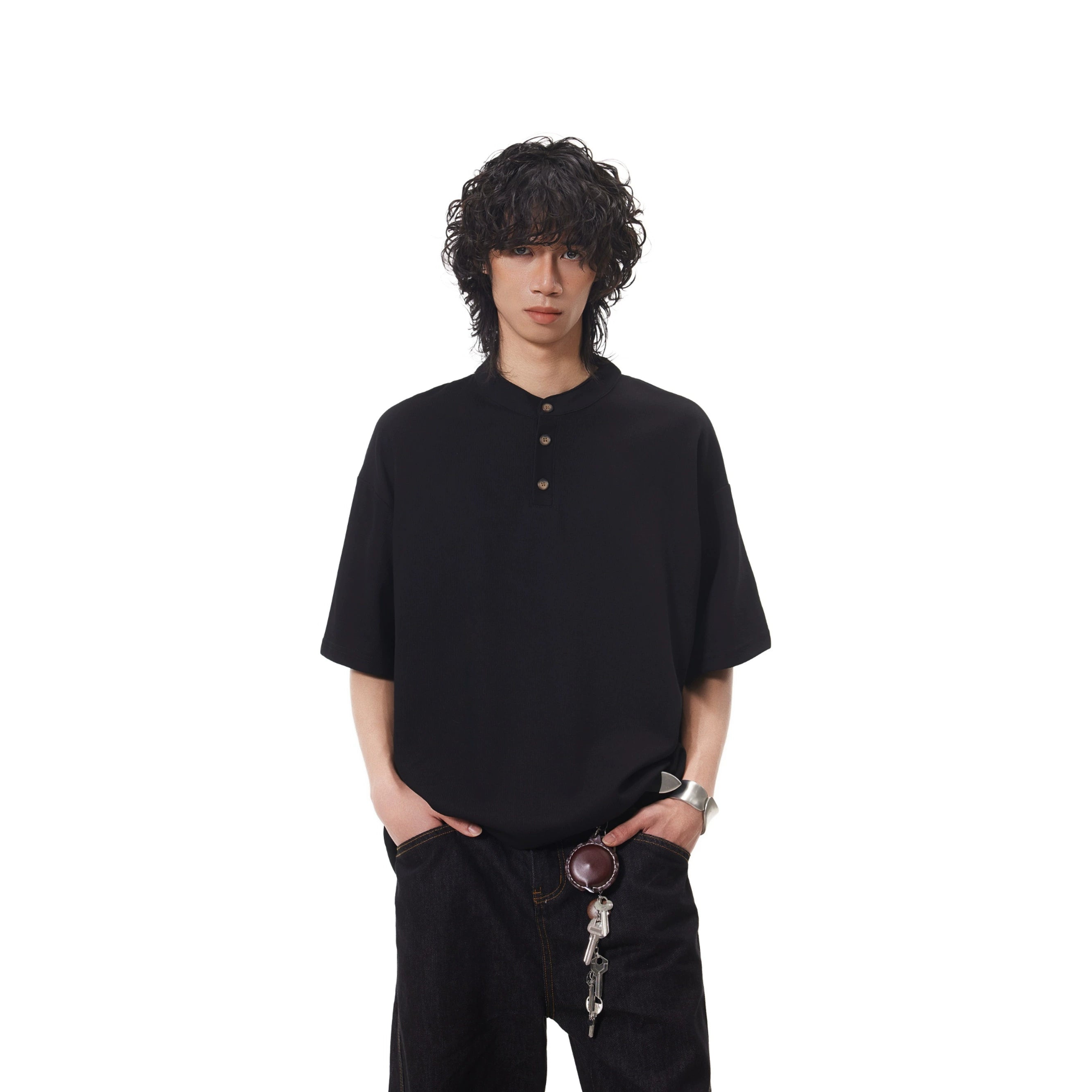 BTSG old money style Henry collar button Tee