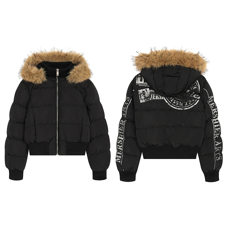 EAHO Removable Fur Collar Hooded Short Cotton Clothes