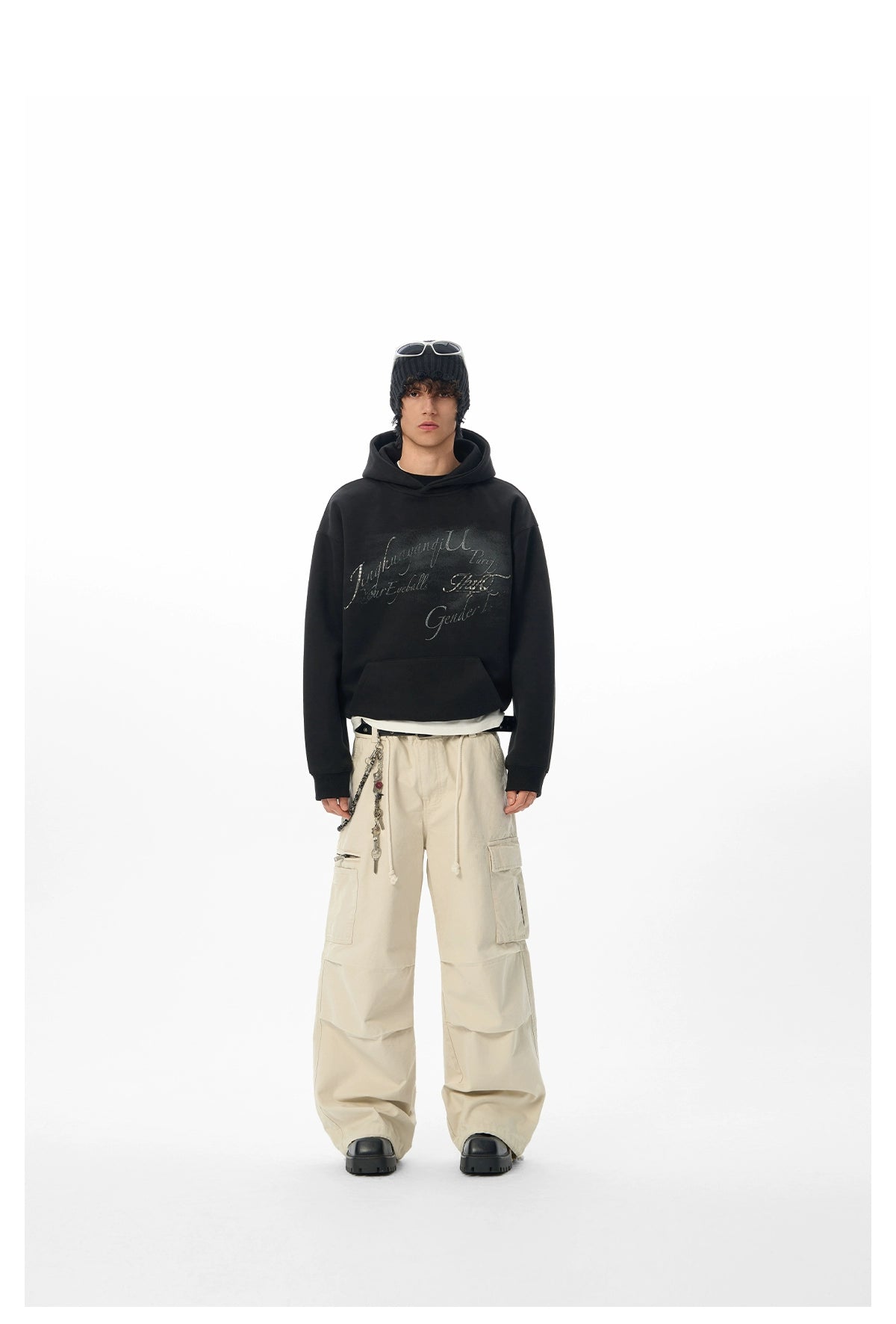 JHYQ Retro Letter Print Hooded Sweater