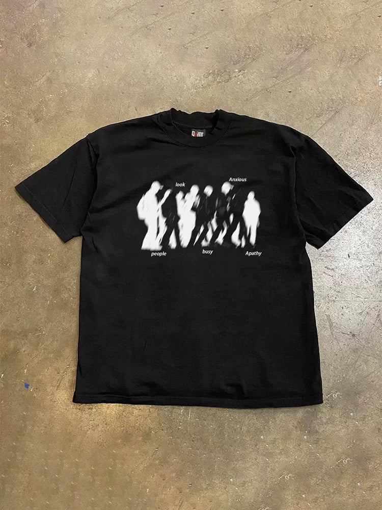 UPUPXIA Figure Silhouette Print Loose Tee