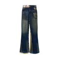 FUNKYFUN Washing Water Ripped Splicing Plaid Retro Jeans