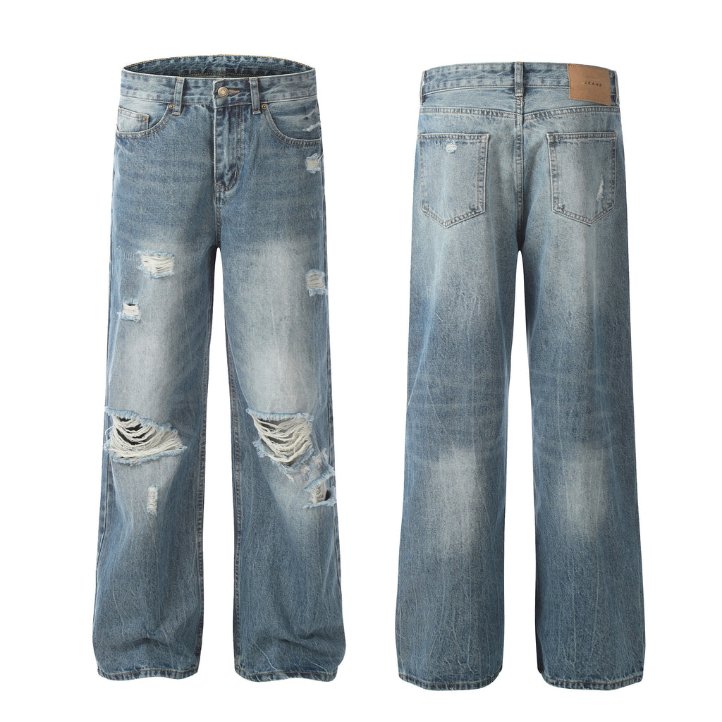 11KN Distressed Straight Leg Denim Jeans