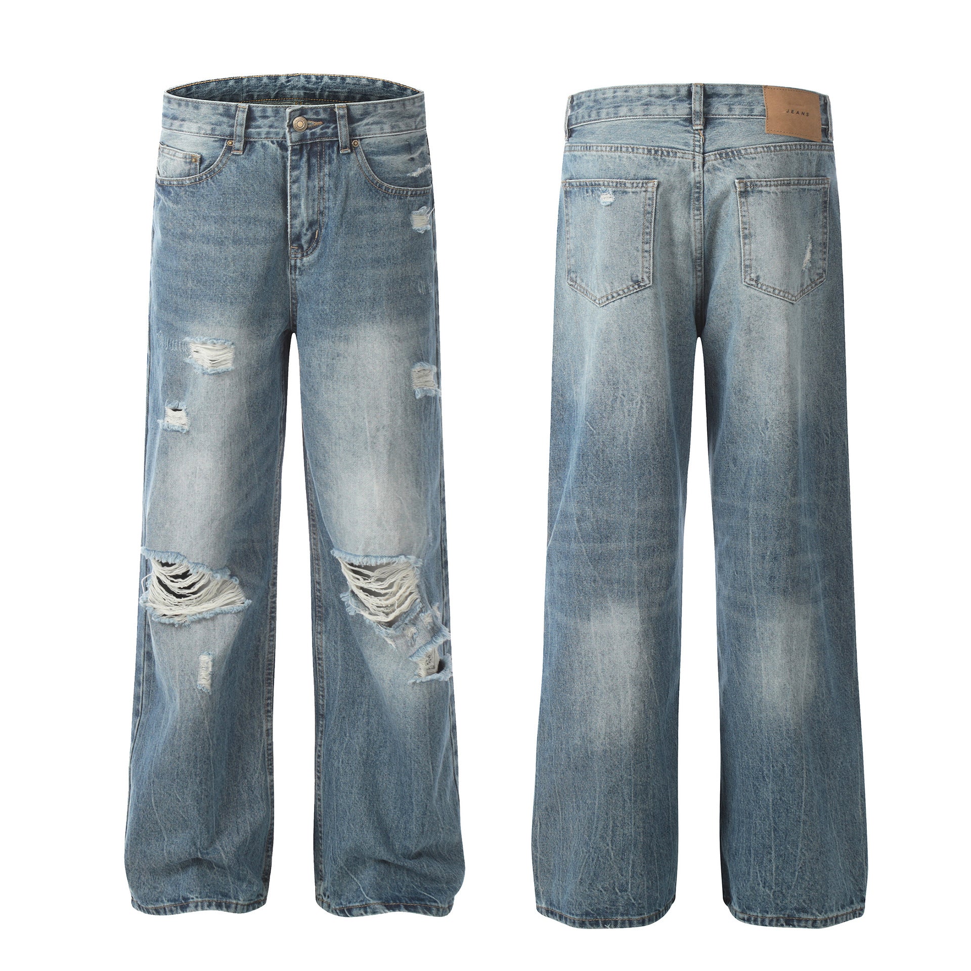 11KN Distressed Straight Leg Denim Jeans