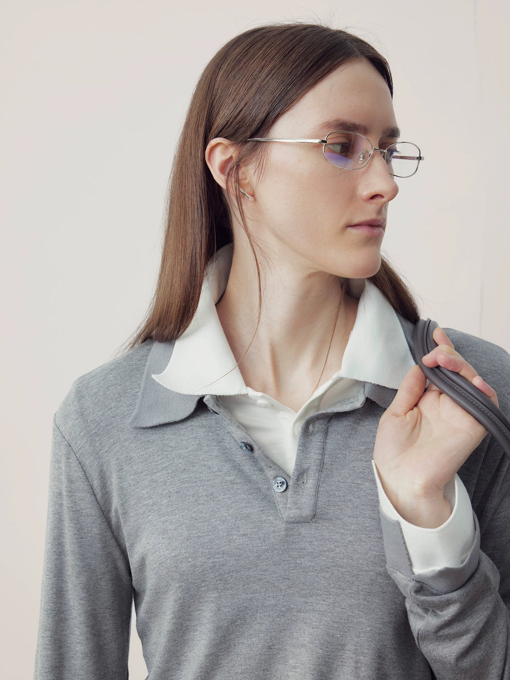 COLN Lapel Neck Long-sleeved Polo Shirt