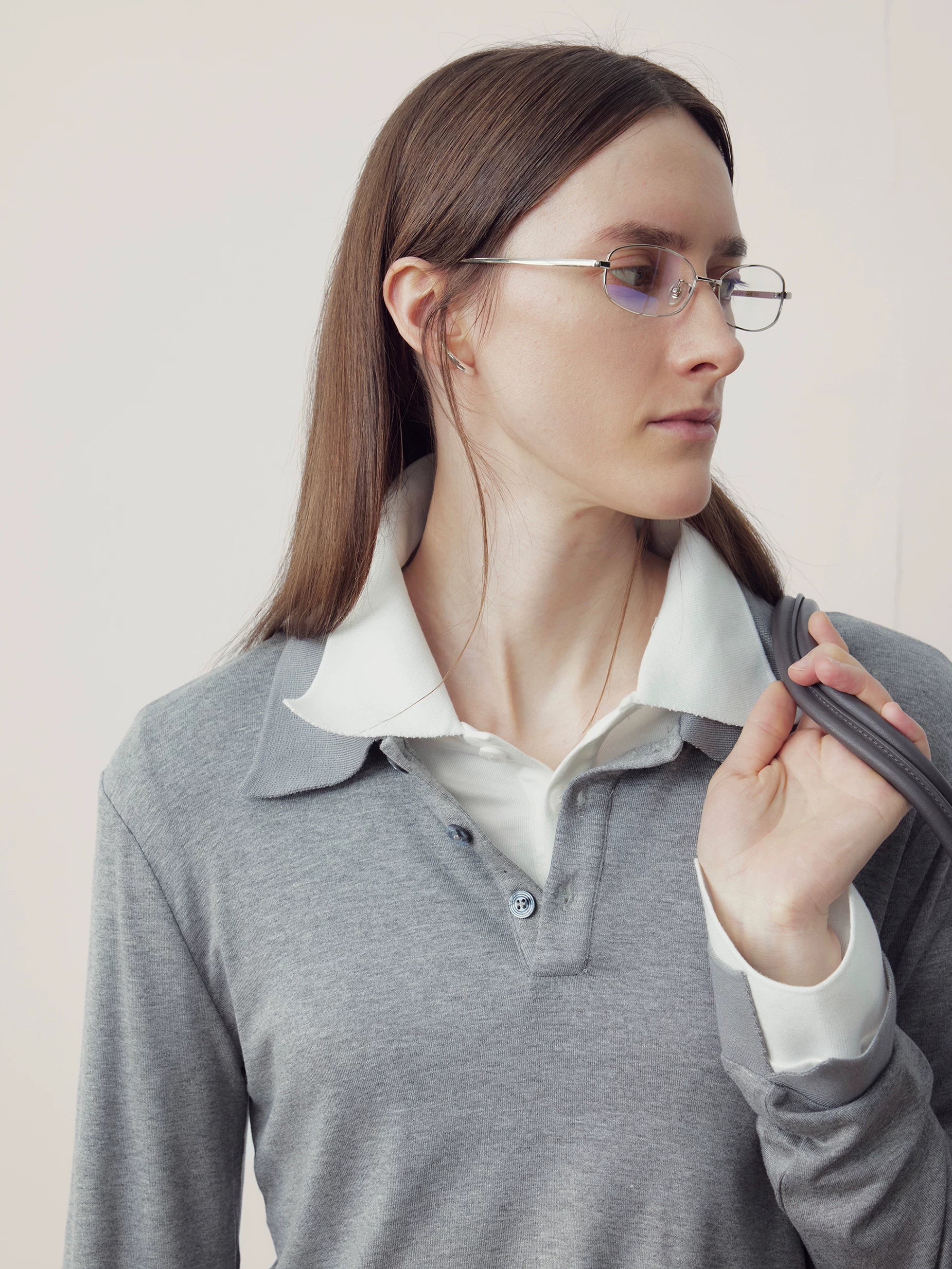 COLN Lapel Neck Long-sleeved Polo Shirt