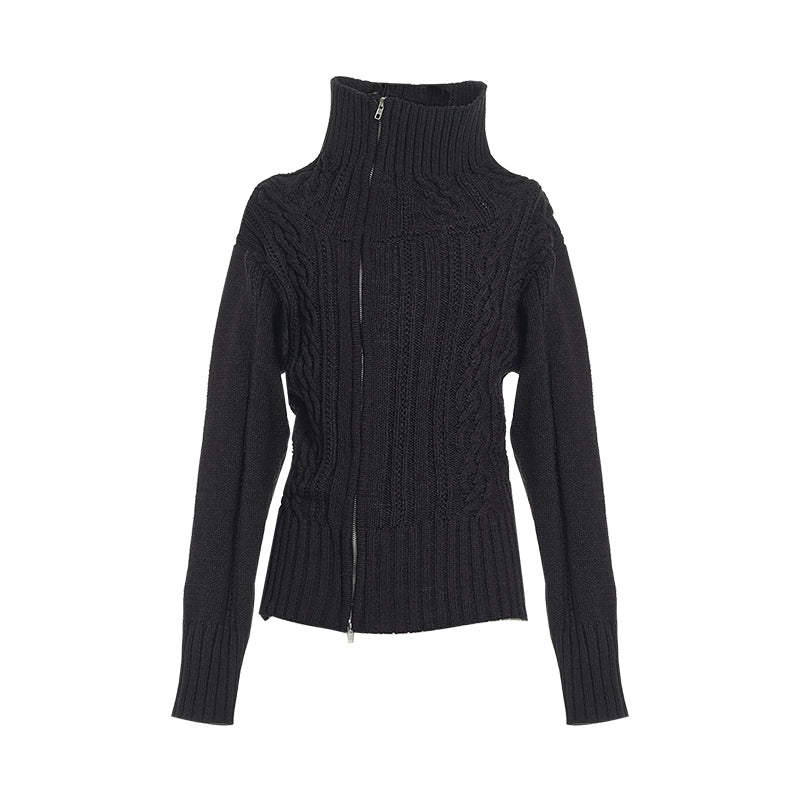 LINY LIBERTY Vintage Stand-up Neck Knitted Thick Needle Sweater Cardigan Jacket