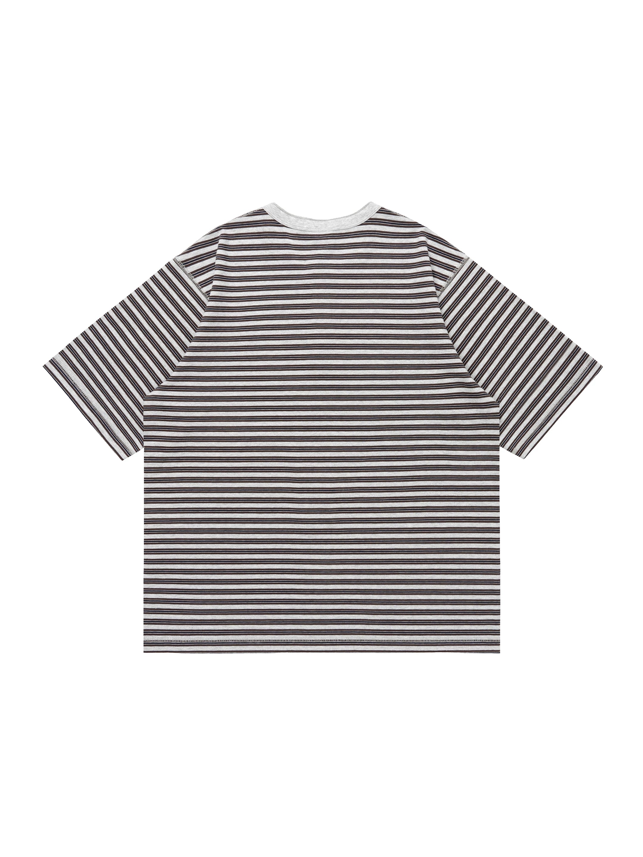 BENT IDEA Embroidery Henry Collar Striped Tee