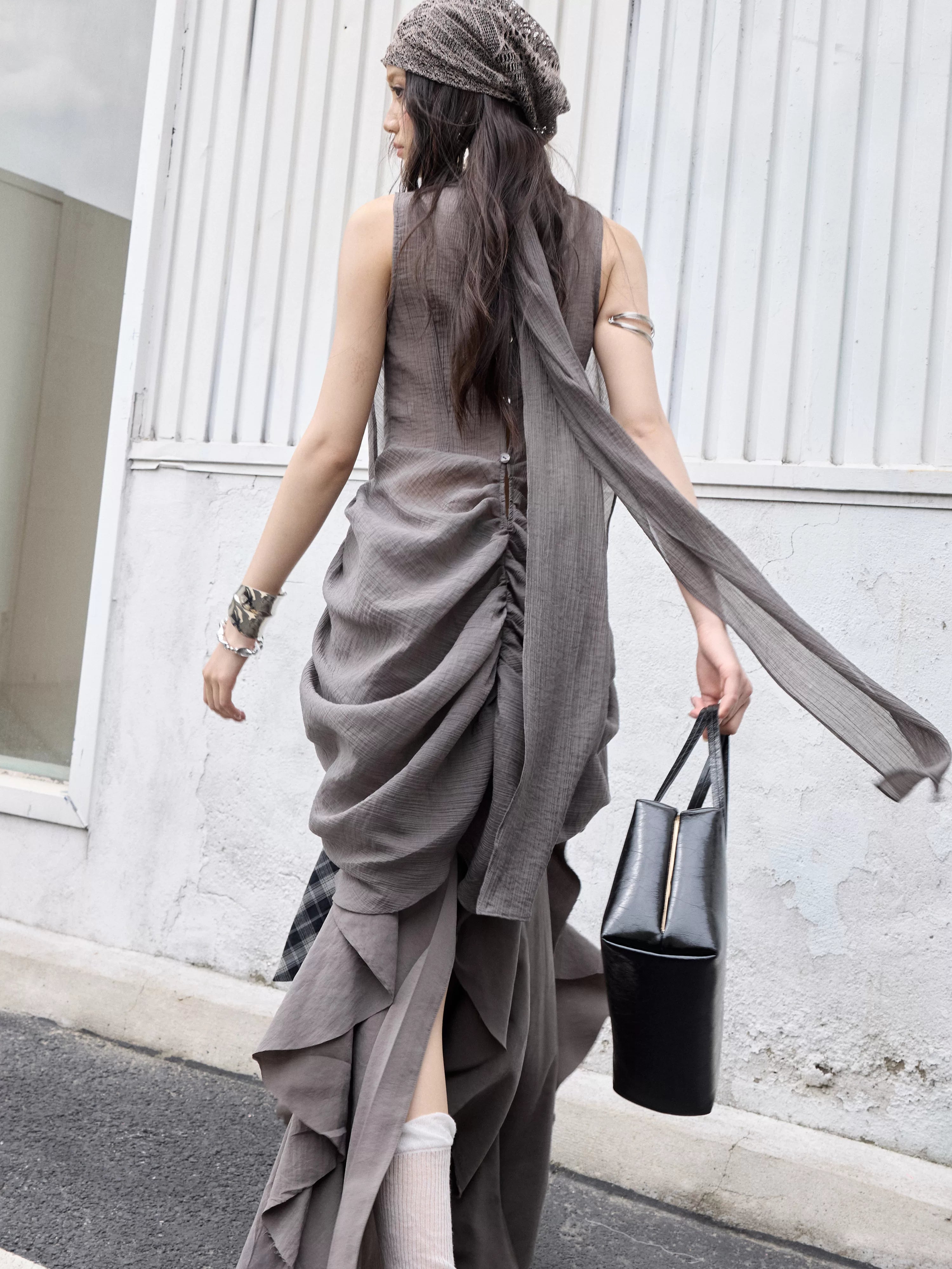 JNYLON Makes Old Ruffle Leaf Edge Lace-up Long Skirt.