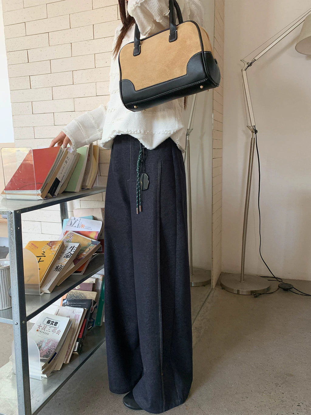 Kano Retro High-waisted Design Wide-leg Pants