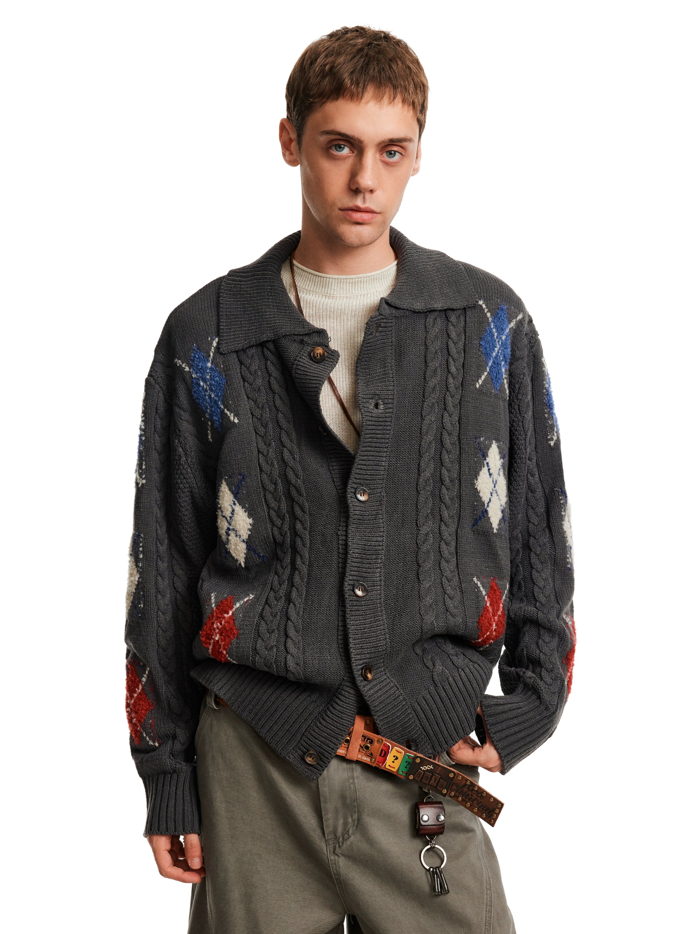 MADWITCH Twist Rhombus Knitted Sweater