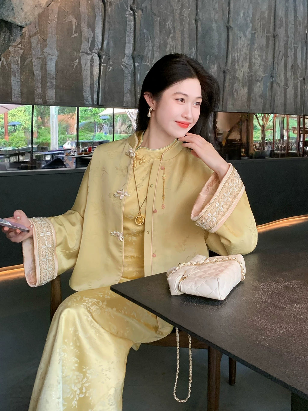 ZIHE Jacquard Embroidered Long-sleeved Dress