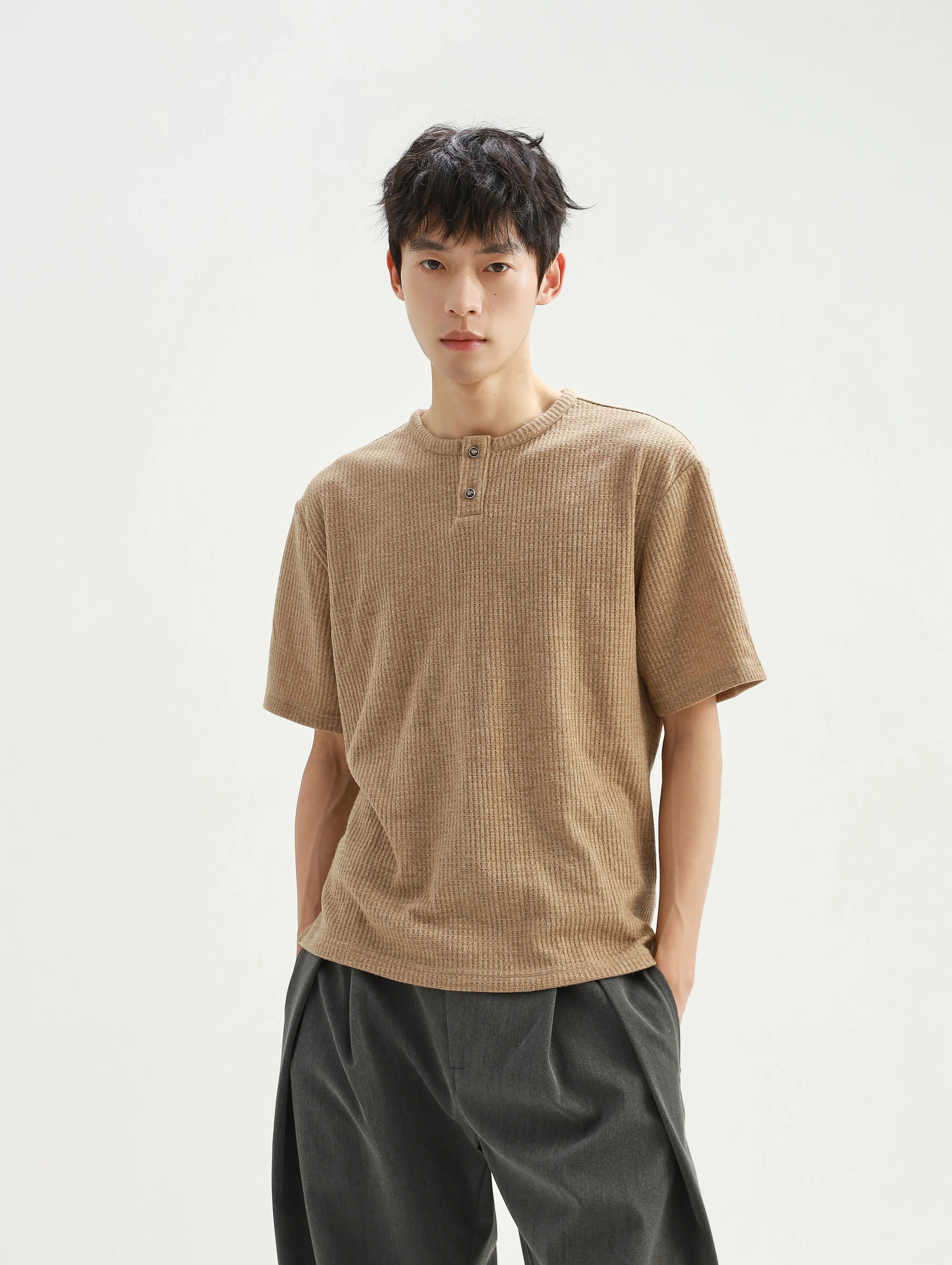 Stay the Night Romagna Henry Neck Loose Casual Simple T-Shirt