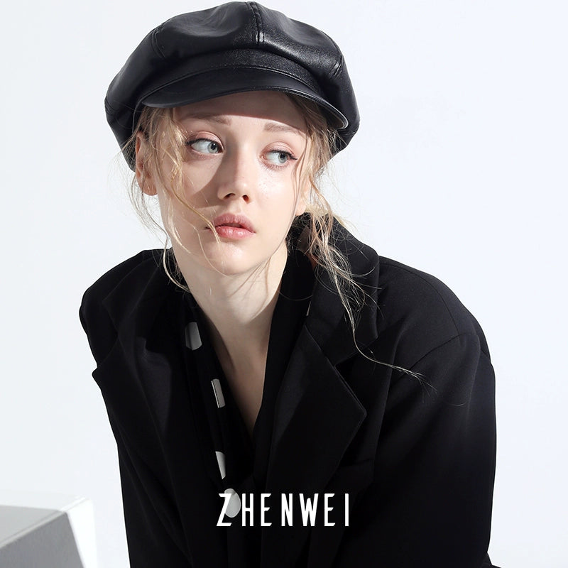 ZHENWEI Vintage PU Leather Beret