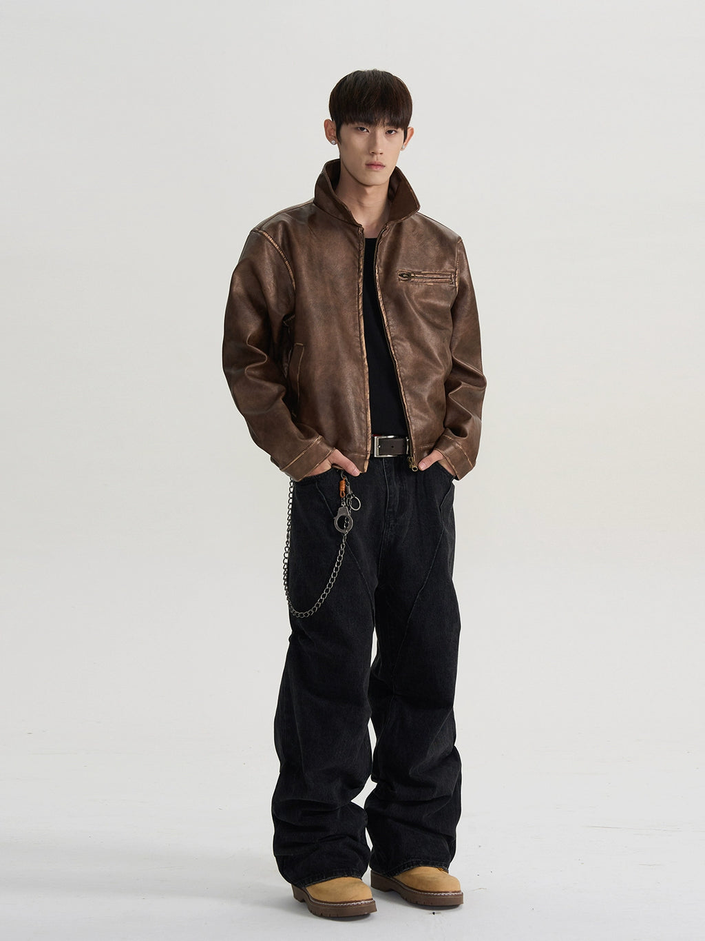 A PUEE x RHNDE Retro Made Old PU Leather Jacket Clip Jacket