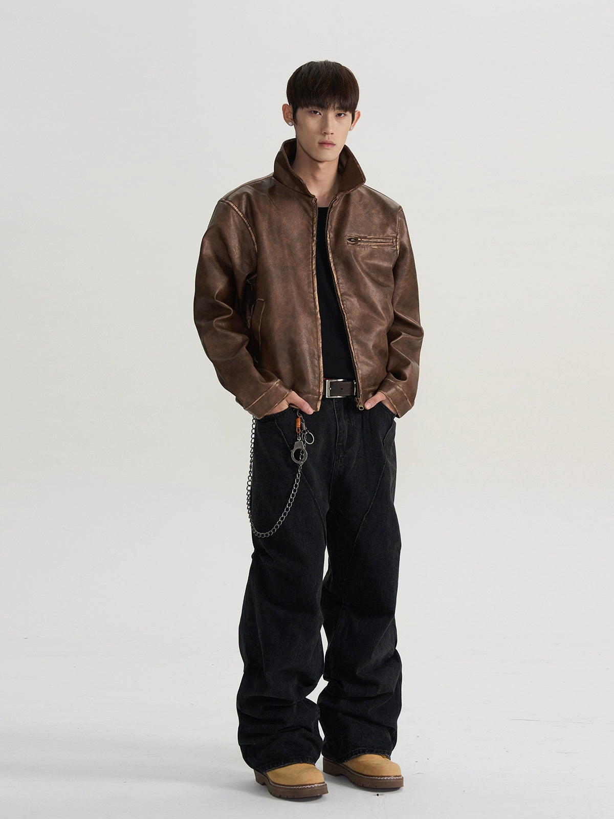 A PUEE x RHNDE Retro Made Old PU Leather Jacket Clip Jacket