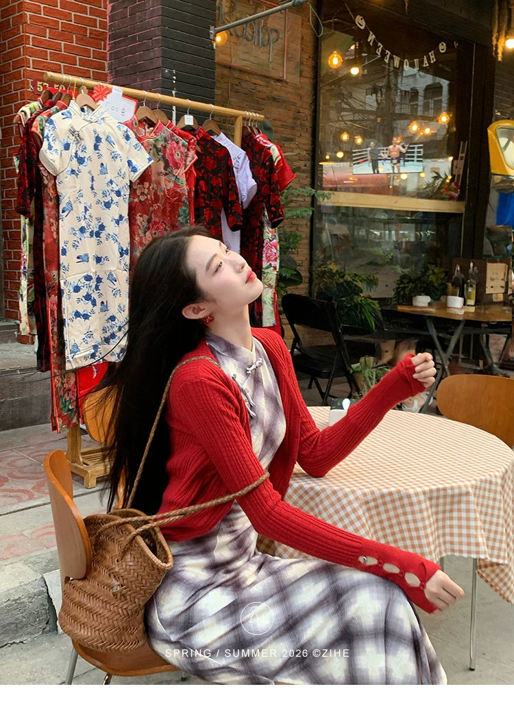 ZIHE Knitted Stretch Cheongsam Dress