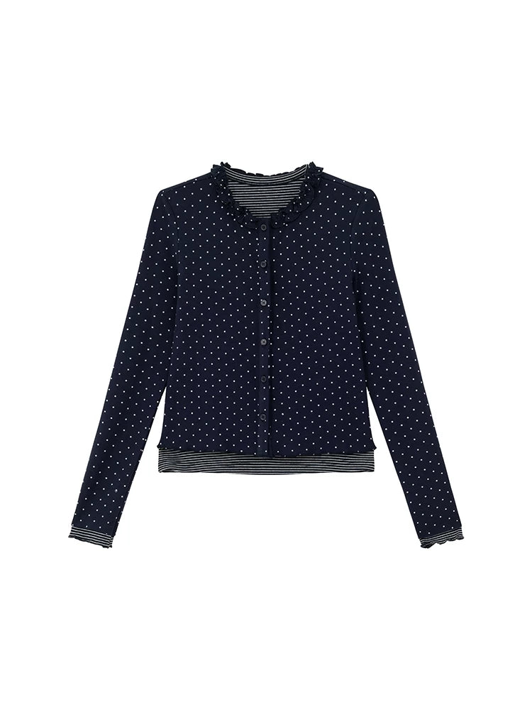 KANO Polka Dot Splicing Lace Long Sleeve