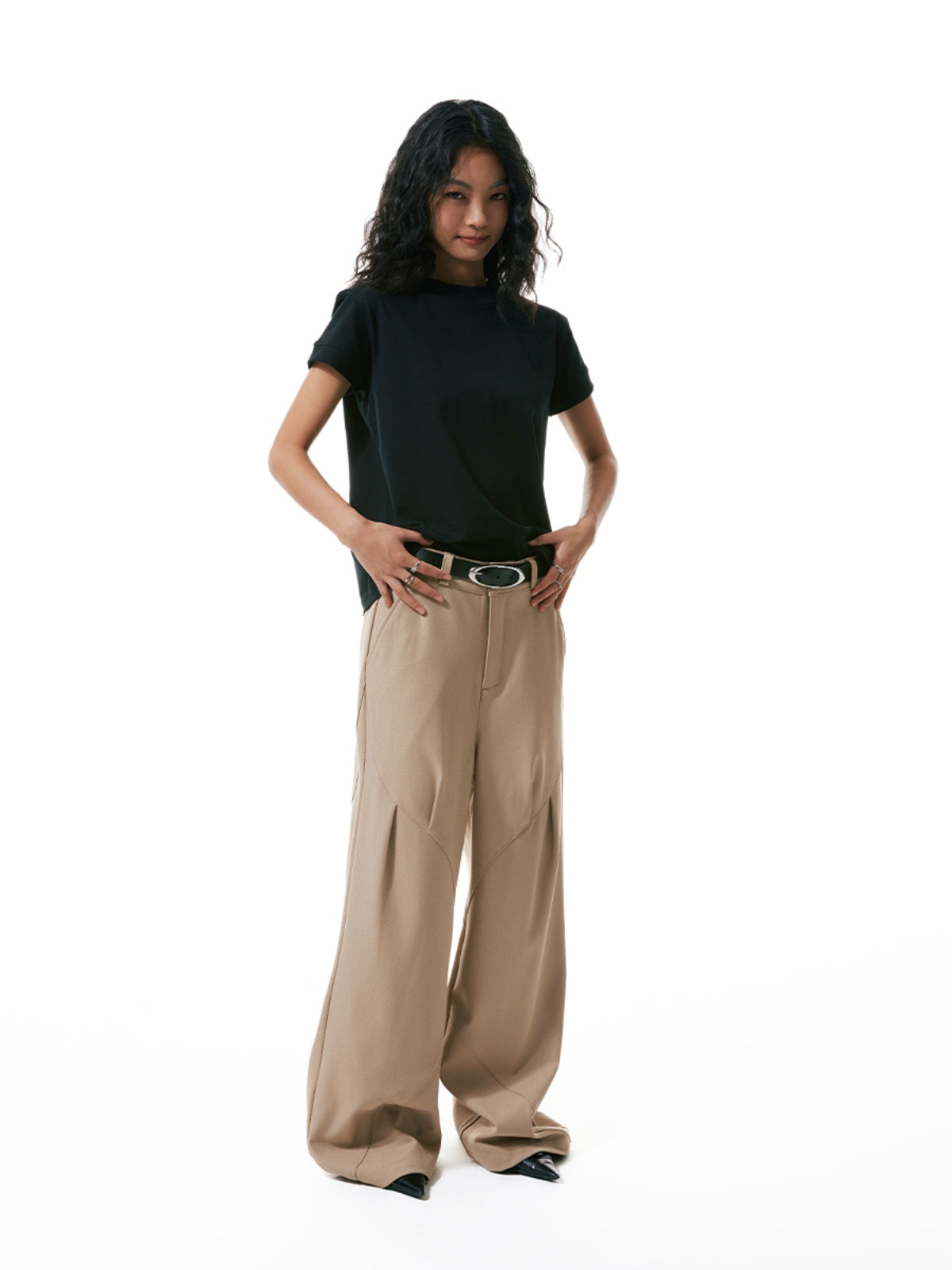 FUNKYFUN Front Shoulder Thread Cuff Versatile Backing Tee