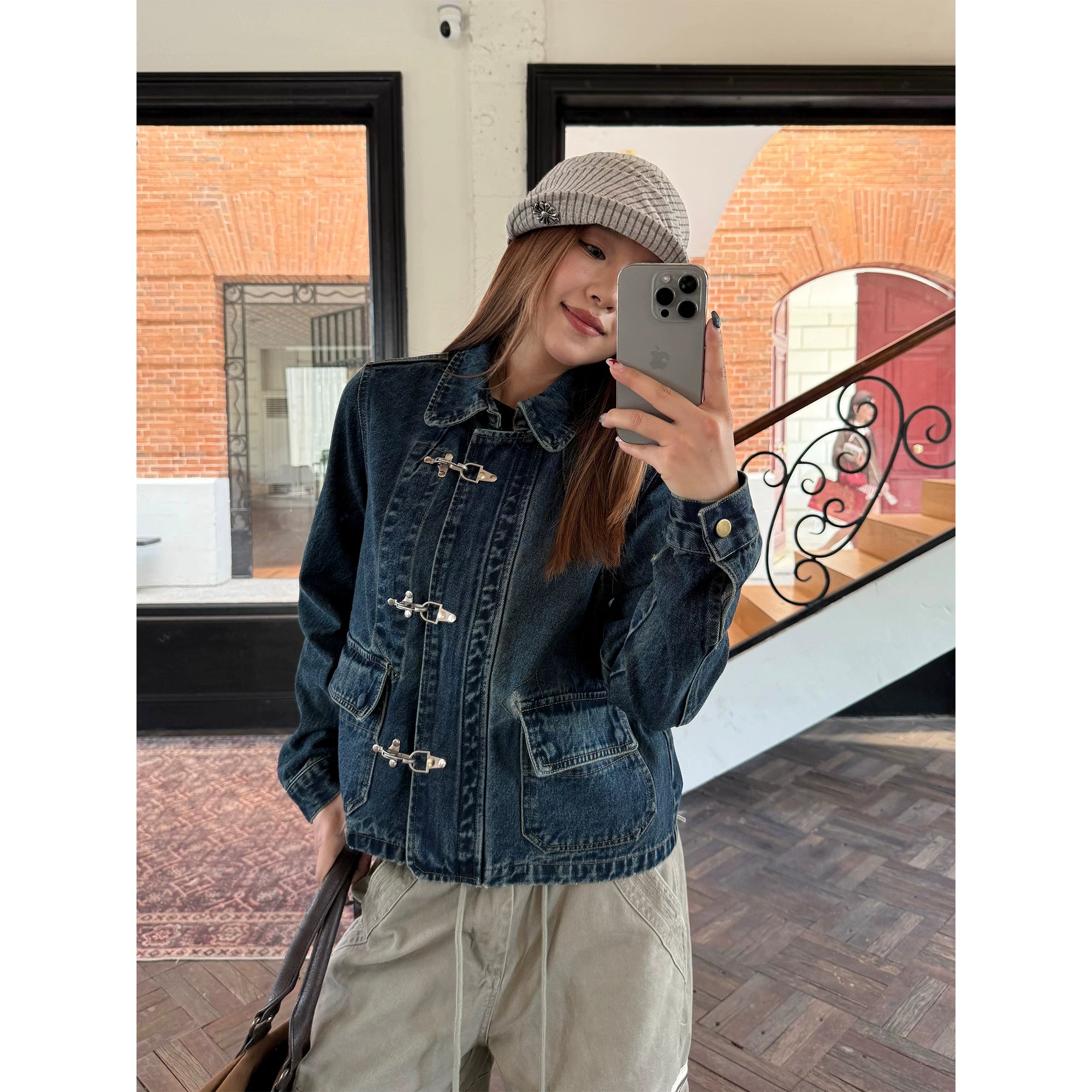 CCYE Vintage Front Shoulder Lobster Button Denim Jacket