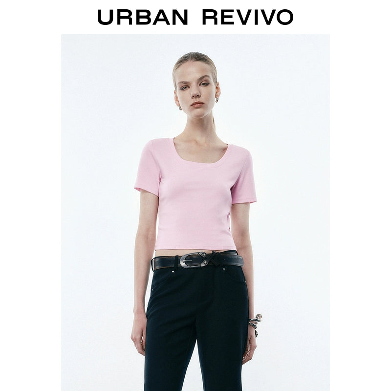 URBAN REVIVO Casual Versatile Slim Skinny Short Sleeve Tee