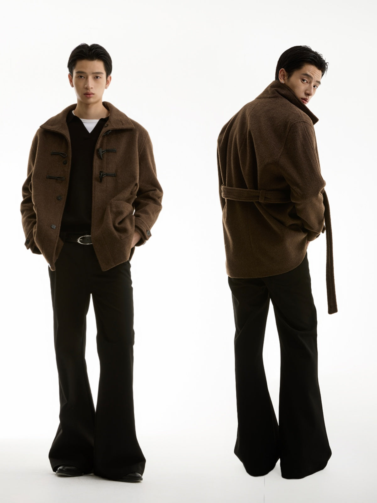 FUNKYFUN Horn Buckle Woolen Coat Jacket