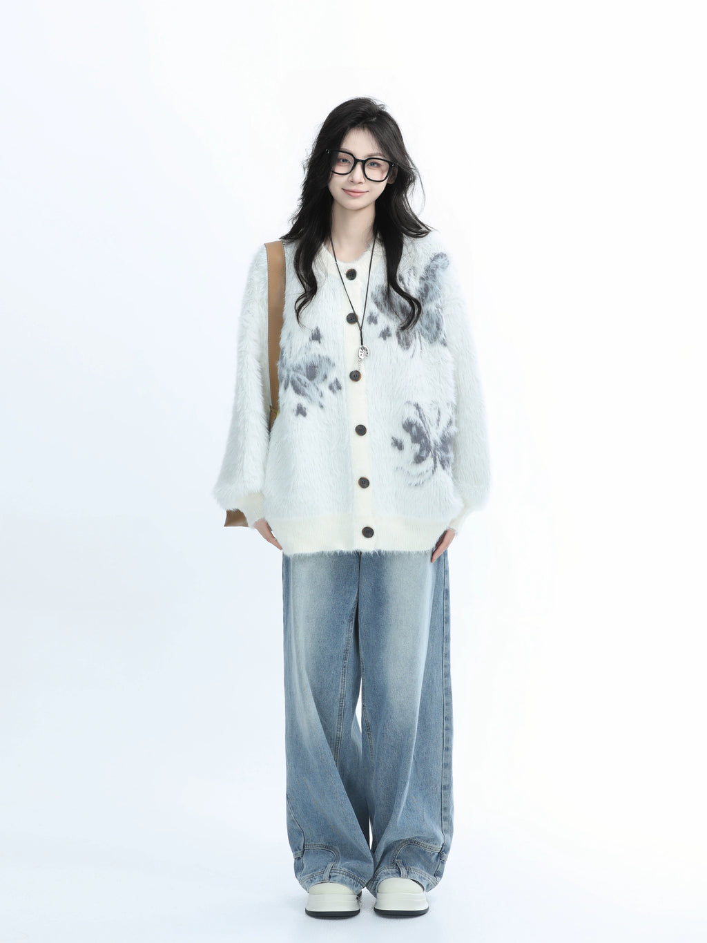 Zuocisankon Mohair Knitted Cardigan Jacket