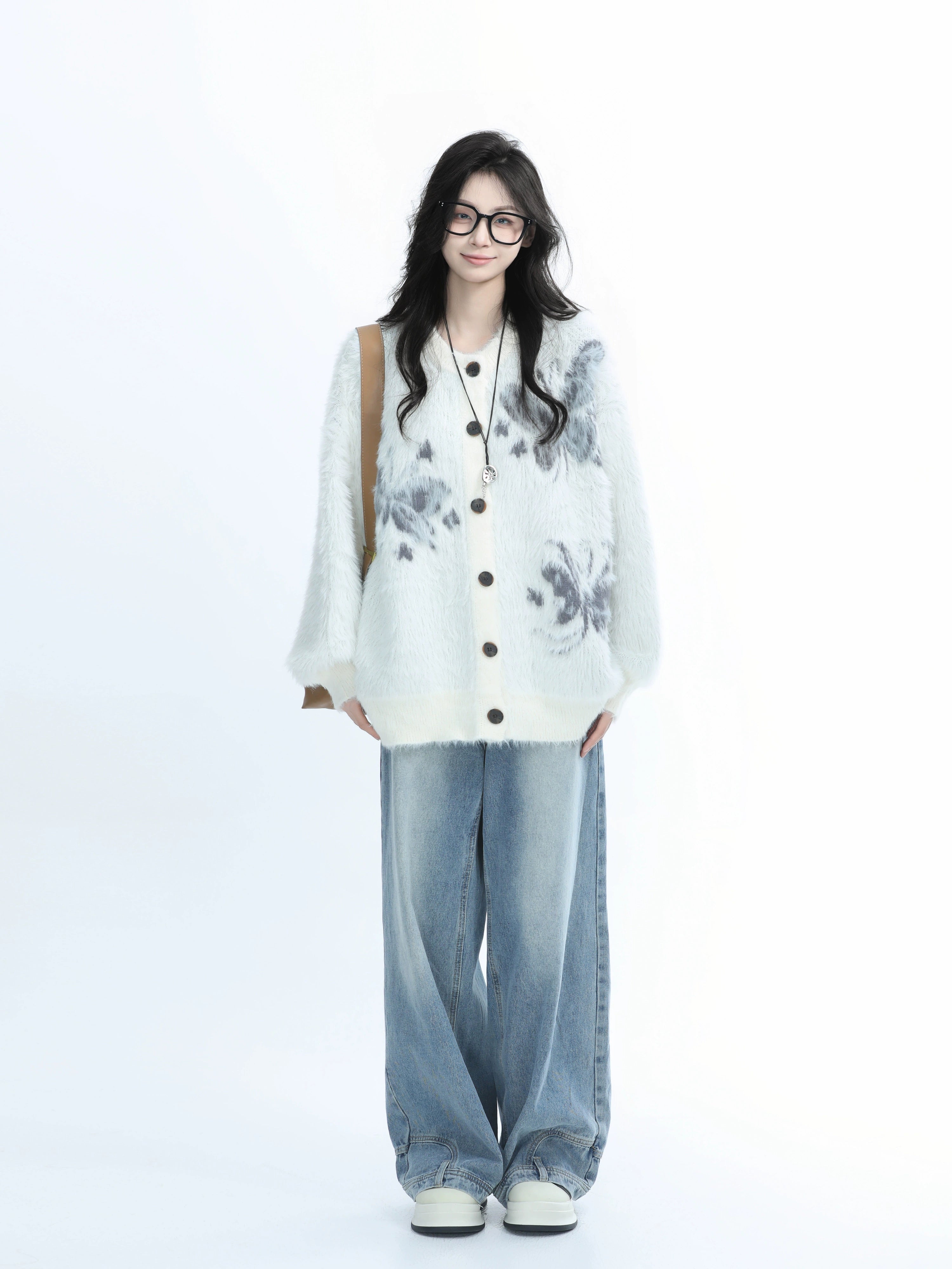 Zuocisankon Mohair Knitted Cardigan Jacket