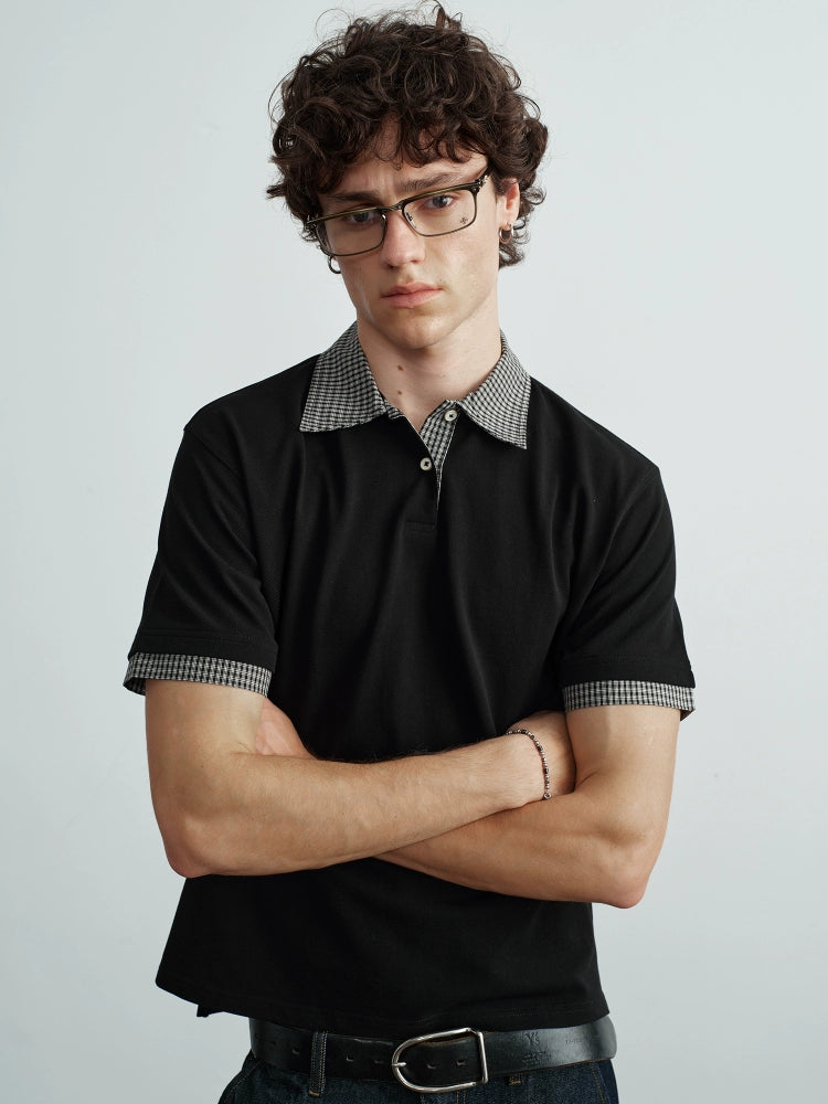 VLABMADE Plaid Neck Polo Shirt