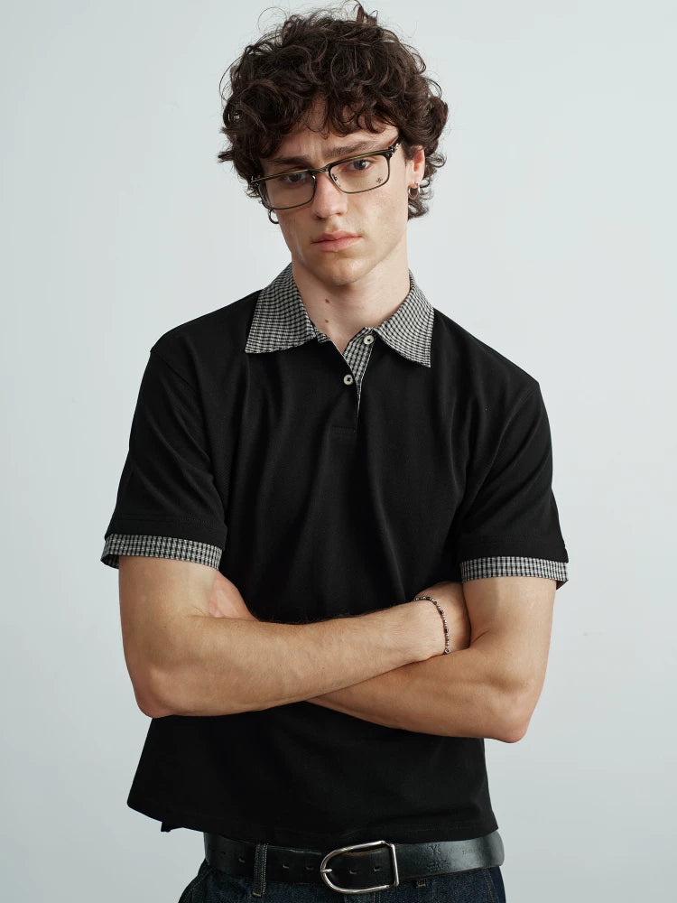 VLABMADE Plaid Spliced Polo Shirt Tee