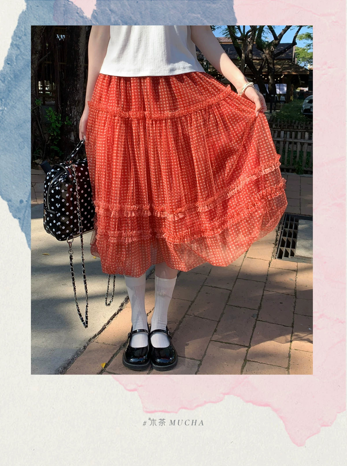 MUCHA Plaid Mesh Skirt