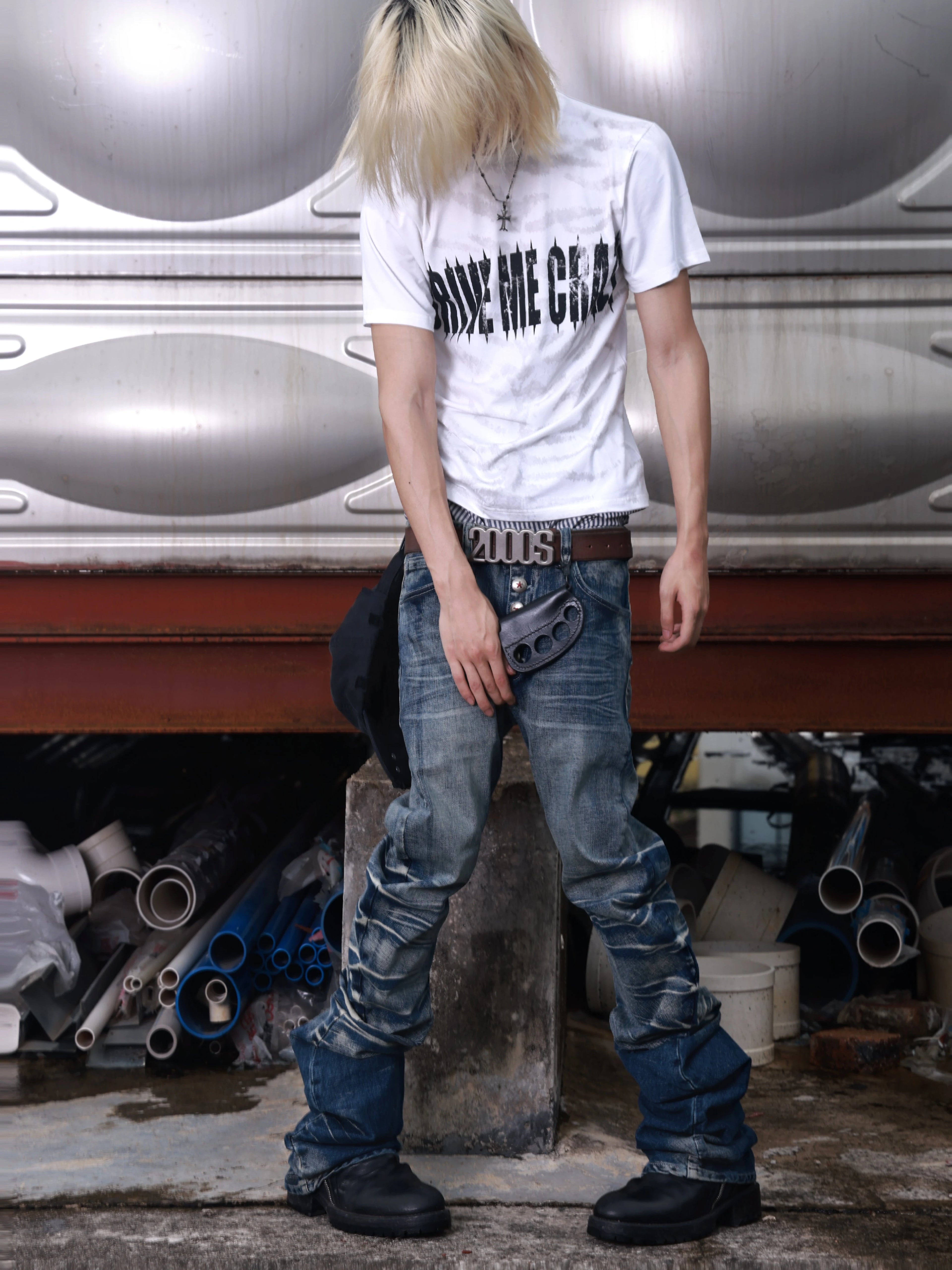NoEmosen Retro Ripped Three-dimensional Cat Whisker Jeans