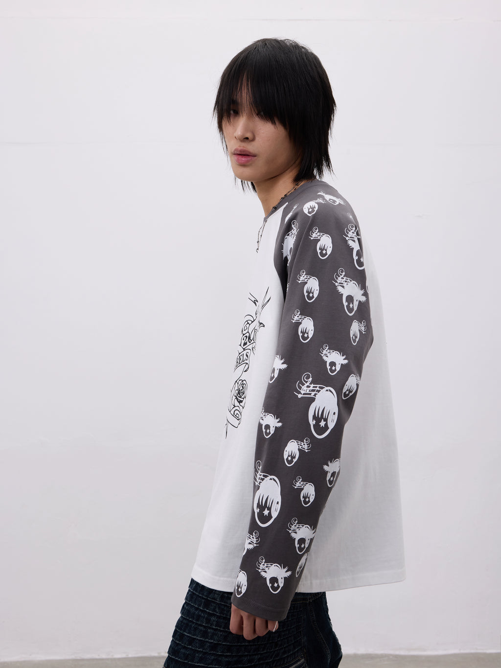 CHAI Music Note Avatar Printing Contrasting Colors Loose Long Sleeves