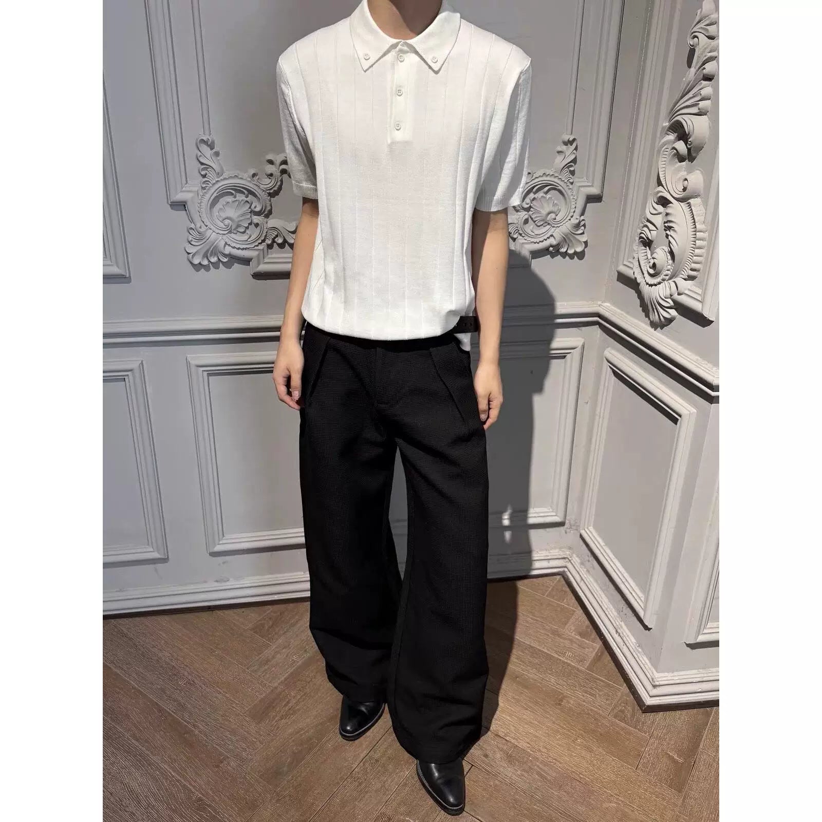 AMBSOM Anti-wrinkle Skin-friendly Waist Versatile Polo Shirt Tee