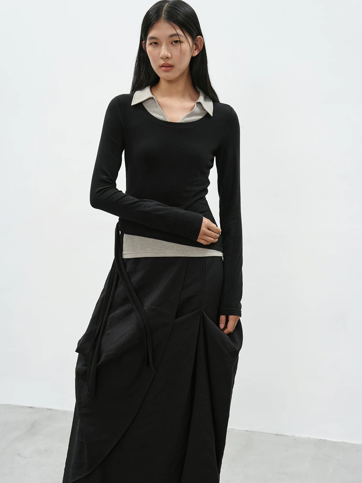 EIGHTHMONTH Contrast Slim Fake Two-piece Long Sleeve