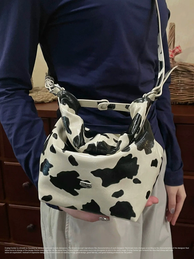 CryingCenter Cow Pattern Mini Folding Portable Messenger Bag