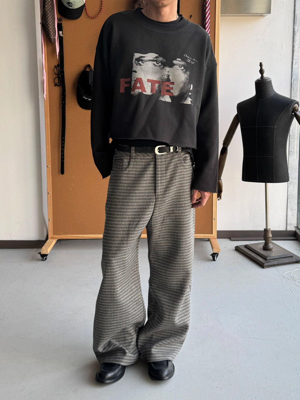 CENSMADE Three-dimensional Cut Wide-leg Plaid Trousers