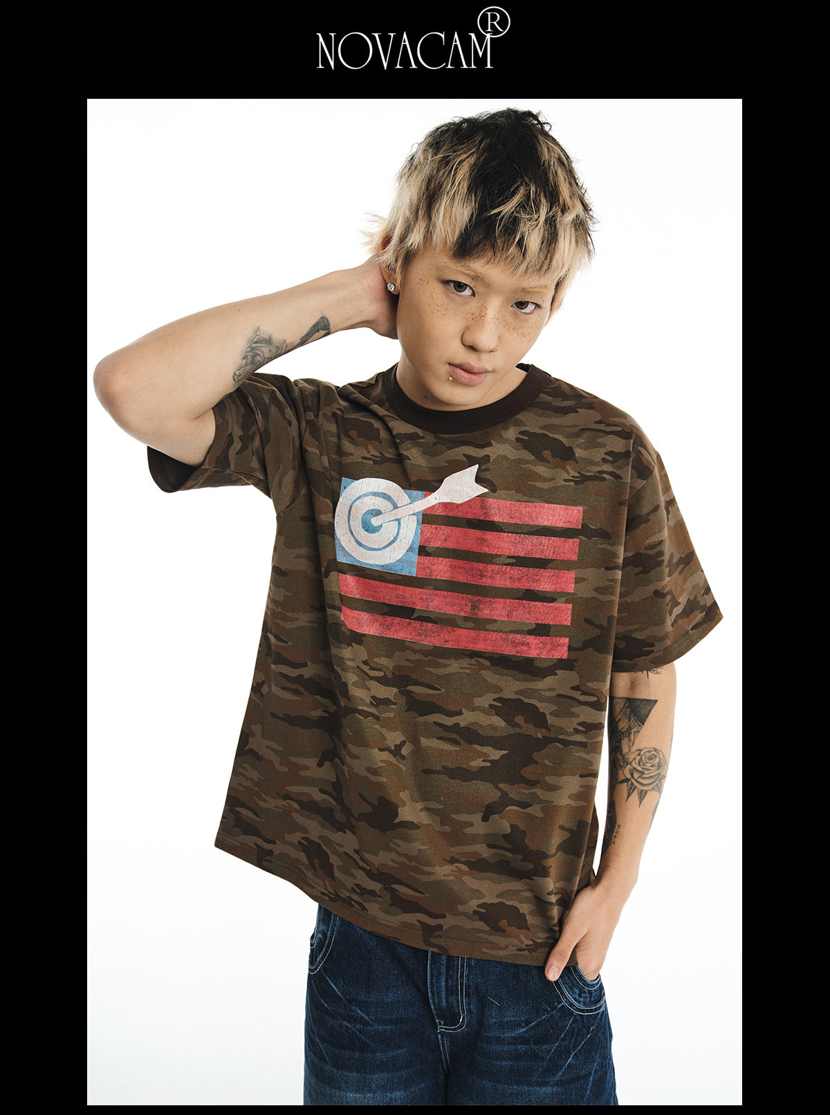 NOVACAM Camo reverse stitching washed Tee