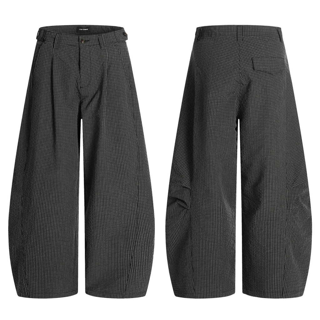 11KN Plaid Casual Loose and Thin Wide-leg Pants
