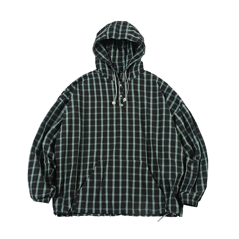 NOEARS Vintage Plaid Loose Hooded Plaid Jacket