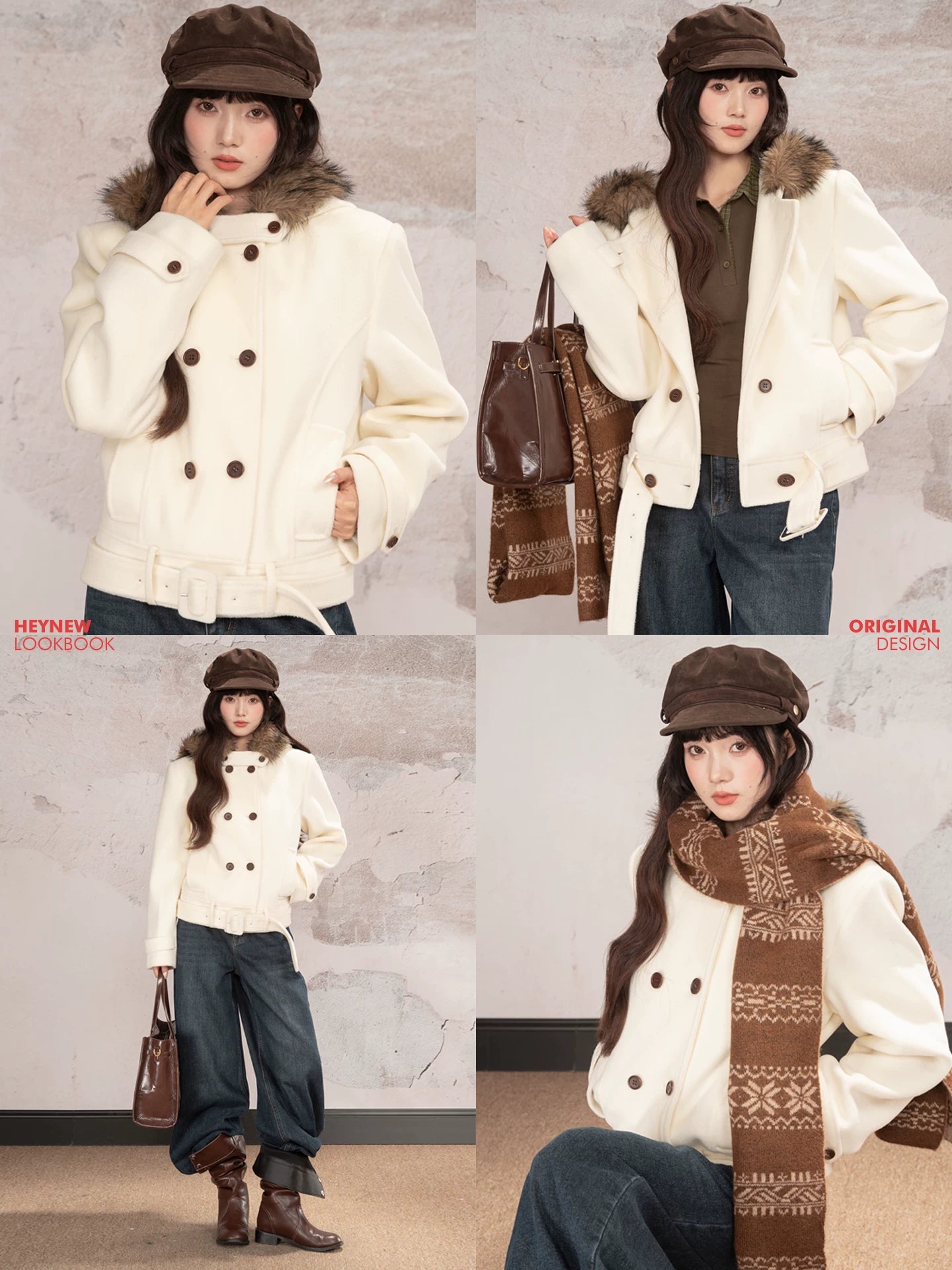 LOVEHEYNEW Double-breasted Hooded Woolen Thick Jacket