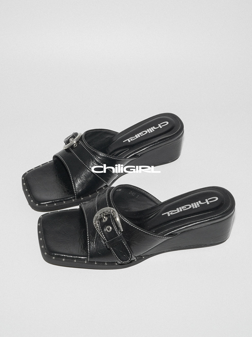 CHILIGIRL Wedge Heel Belt Buckle Open-toe Heightening One-word Sandals