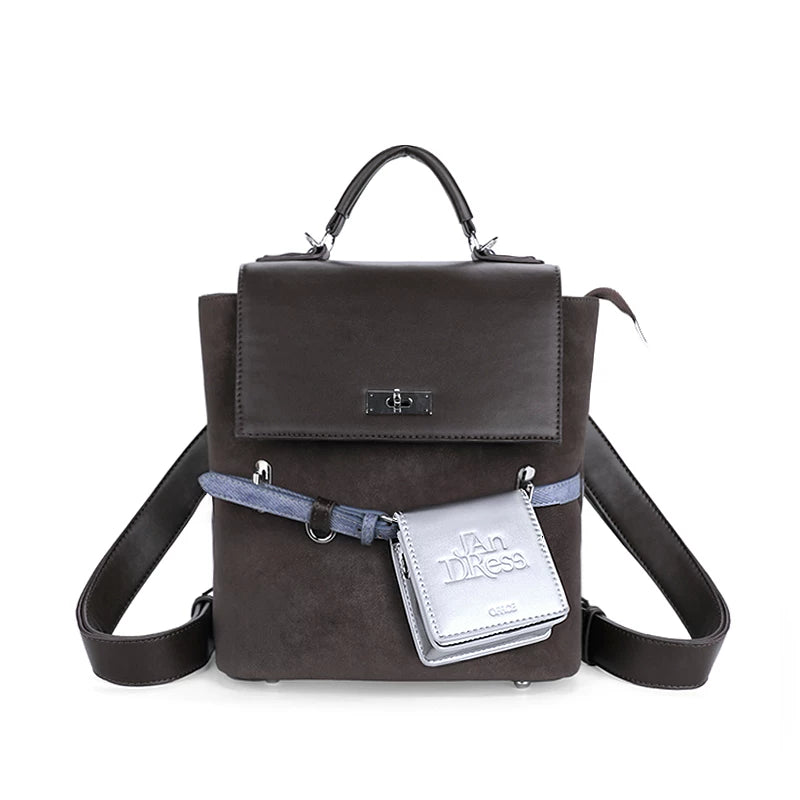 JANDRESS Vintage College Belt Decorative Contrast Backpack
