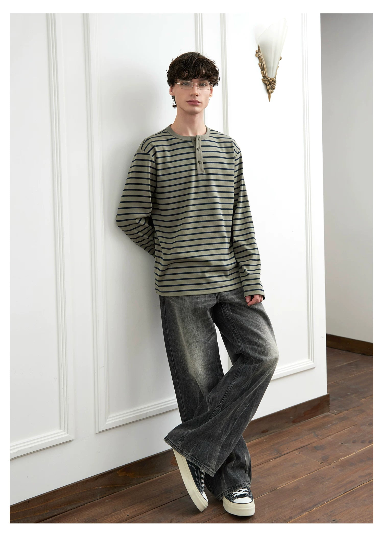 SINONOME Lazy Retro Striped Simple Loose Long Sleeves
