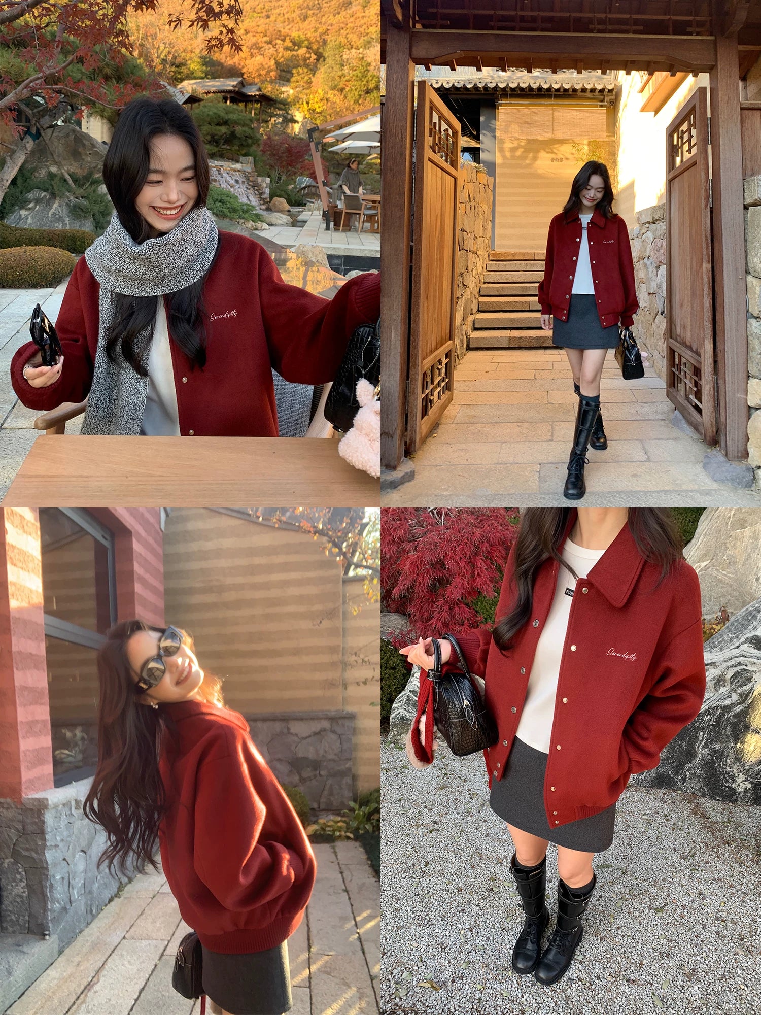 Pusumede Retro Red Lapel Loose Woolen Coat