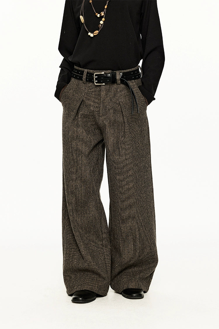 KREATE Tweed Pleated Slightly Wide A-shaped Casual Trousers